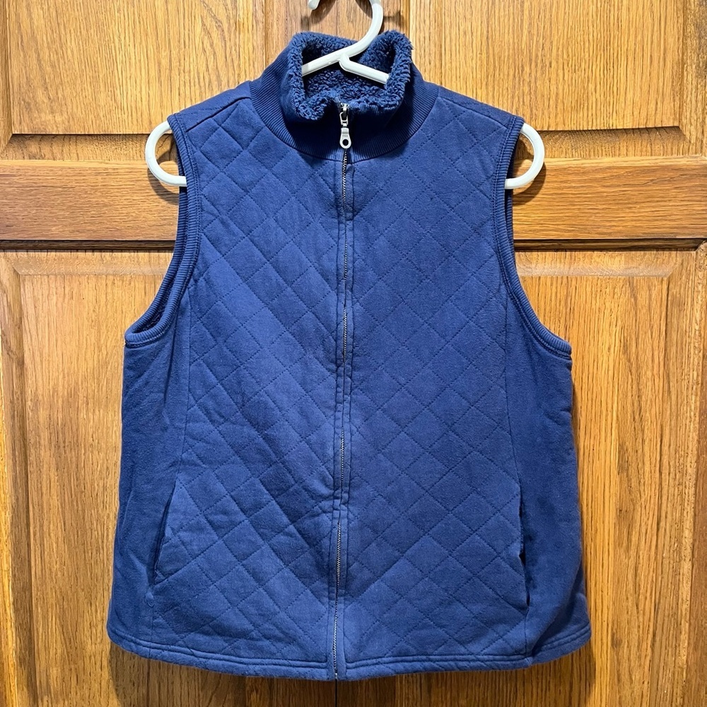 Coldwater Creek Blue Faux Fur Quilted Vest - Size Large
